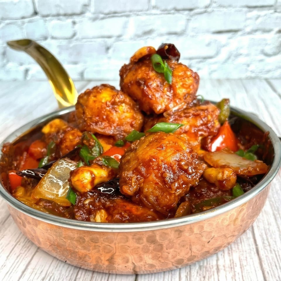 Chili Paneer from Spice Hub Broomfield, served in a copper pan with bell peppers and onions.