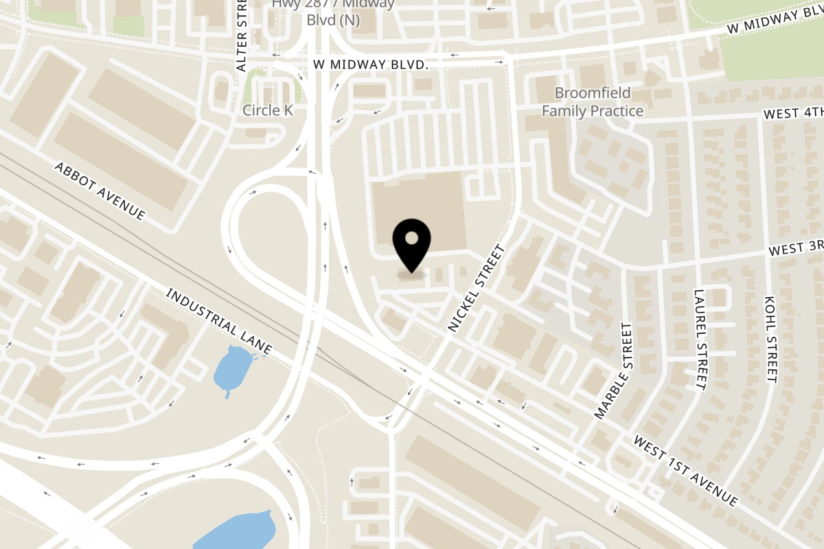 Map showing the location of Spice Hub Broomfield on 135 Nickel St in Broomfield